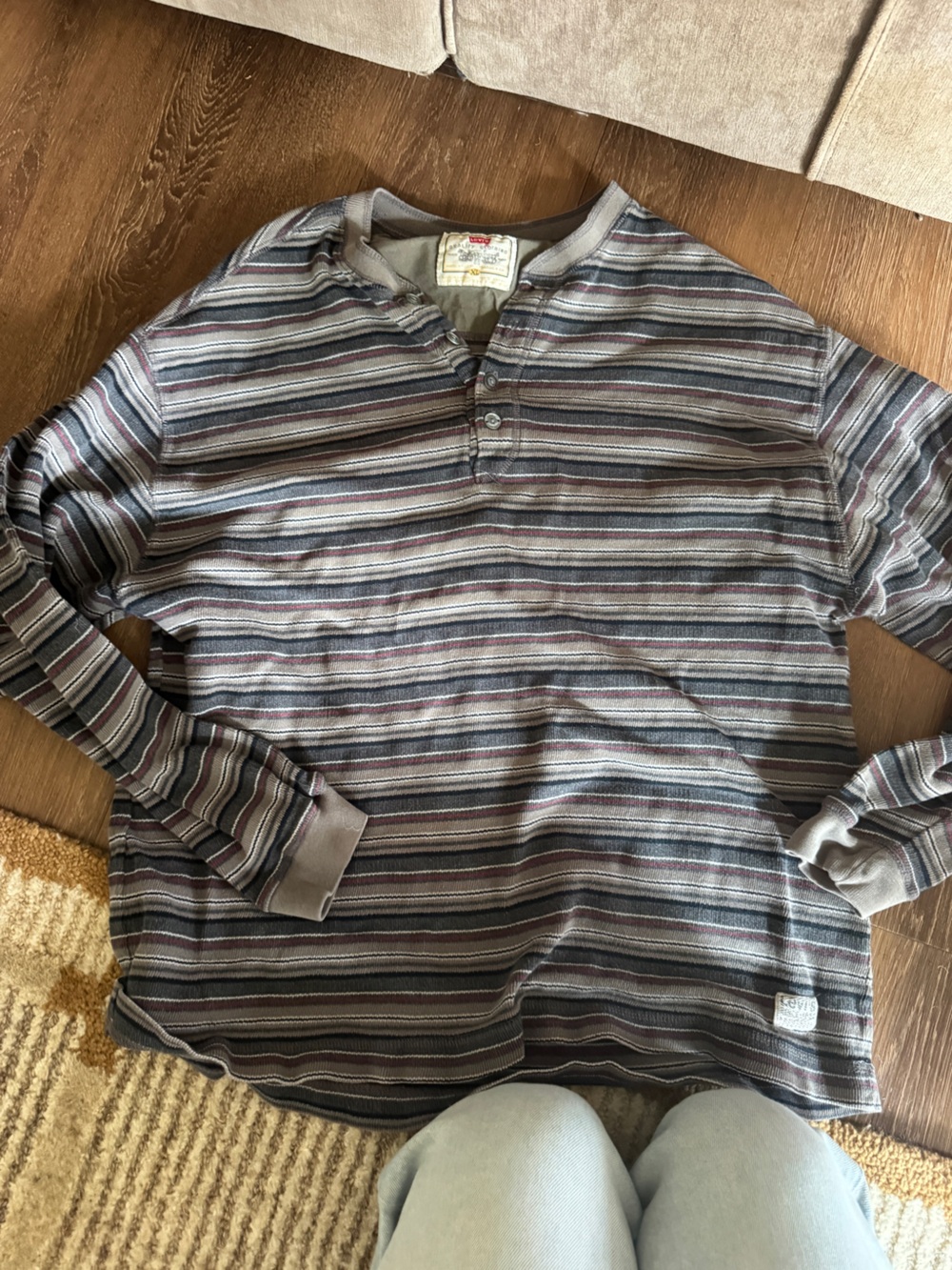 Vintage Levi's Striped Long-Sleeve Henley in Gray and Brown